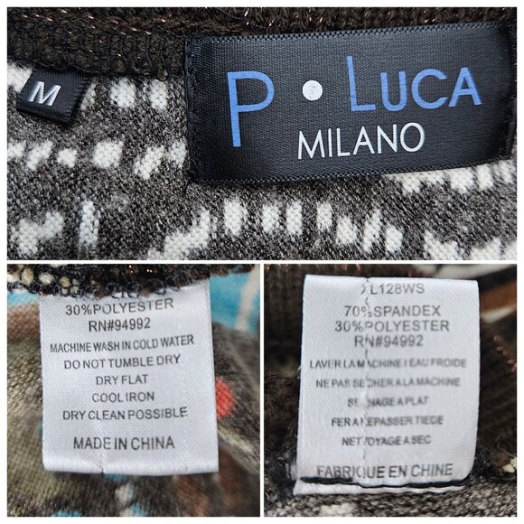 P. Luca Milano Midi Knit Dress Medium Brown Floral Sequin Bling Short Sleeve - Picture 10 of 11